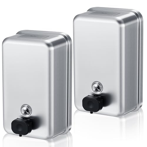 Maxdot 2 Pcs 37 oz/1100 ml Commercial Stainless Steel Soap Dispenser Wall Mount with Corrosion Proof Lining and Manual Anti Leak Pump for Home Bathroom Accessories Kitchen(Silver) - color: Silver