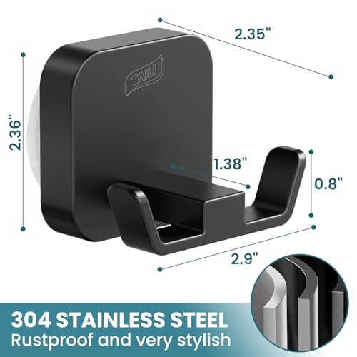 TAILI Patented Strong Suction Cup Hook, 304 Stainless Steel Bathroom Suction Cup Holder for Towel, Loofah, Bathrobe, Damage-Free Hanging Shower Wall Hook, Double-Hook Widening Design, 2 Pack, Black - color: Wide Double-Hook, Black