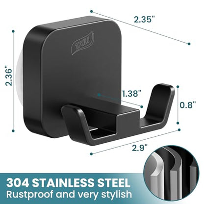 TAILI Patented Strong Suction Cup Hook, 304 Stainless Steel Bathroom Suction Cup Holder for Towel, Loofah, Bathrobe, Damage-Free Hanging Shower Wall Hook, Double-Hook Widening Design, 2 Pack, Black - color: Wide Double-Hook, Black