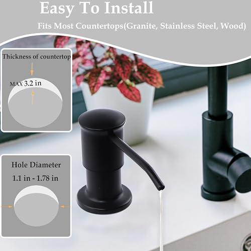 Sink Soap Dispenser Pump Black Built in Kitchen Counter Dish Soap Dispenser with 41" Extension Tube/17 Oz Bottle for Bathroom Under Sink Hand Soap Lotion Pump - color: Black