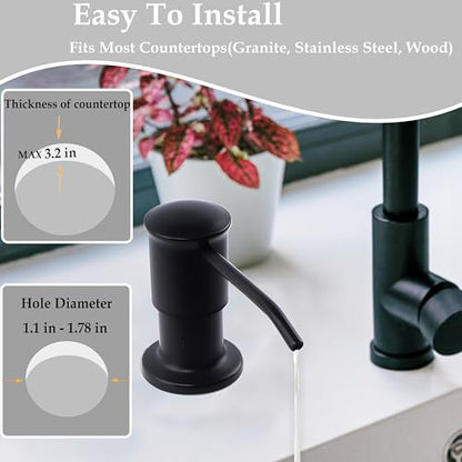 Sink Soap Dispenser Pump Black Built in Kitchen Counter Dish Soap Dispenser with 41" Extension Tube/17 Oz Bottle for Bathroom Under Sink Hand Soap Lotion Pump - color: Black