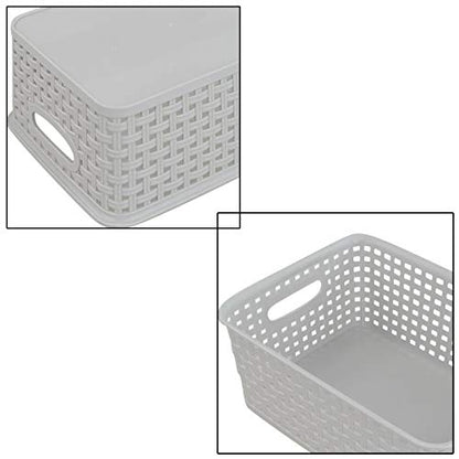 6-Pack Woven Plastic Storage Baskets, 10.03" x 7.55" x 4.09", Lightly Gray