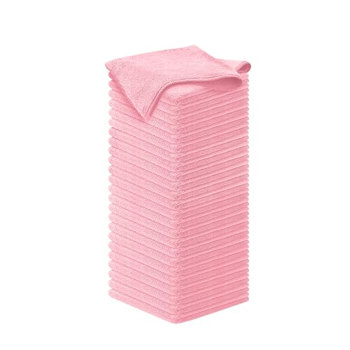 USANOOKS Microfiber Cleaning Cloth Light Pink - 50 Pcs 12.5"x12.5" - High Performance - 1200 Washes, Ultra Absorbent Towels Weave Grime & Liquid for Streak-Free Mirror Shine - Car Washing Cloth - color: Light Pink, size: Pack of 50