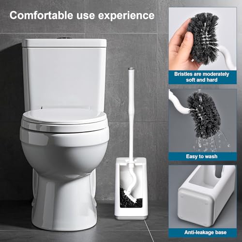 Toilet Bowl Brush and Holder 3 Pack Sturdy Plastic Long Handled Toilet Brushes for Bathroom with Ventilated Base Easy to Assemble for Deep Cleaning (White 3) - color: White 3