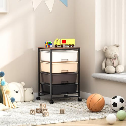 SYKIARIOL Utility Cart with 4 Drawers,Rolling Storage Cart with Drawers,Storage Rolling Drawer Cart,Brown - color: Dark Brown