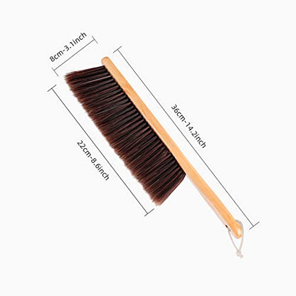 Hand Broom,Horse Hair Brushes,Soft Horsehair Upholstery Brush with Handle,Shop Brush Dustpan,Foxtail Broom,Dust Broom for Bench/Couch/Furniture/Couch/Counter/Bed/Fireplace Ash Dusting,Duster Cleaning