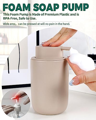 BosilunLife Foam Soap Dispenser - Ceramic Foaming Hand Wash Dispenser for Bathroom Modern Farmhouse Small Soap Dispenser Lotion Hand Pump Dispenser for Kitchen Sink (Khaki, Foam Pump) - color: Khaki-foam Pump