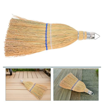 Alipis Outdoor Heavy Duty Handheld Whisk Broom with Natural Straw Bristles for Yard Patio Garage Sweeping and Concrete Cleaning, Portable Sweeping Brush with Hanging Ring for Outdoor Use