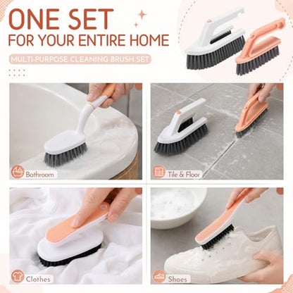 10 Pack Dish Brush Set for Household Use Kitchen Scrub Brushes with Non-Slip Long Handle Multi-Purpose Cleaning Brushes for Dishes Pot Pan Kitchen Sink Tub Cup Clothes Shoes Floor (Pink) - color: Pink