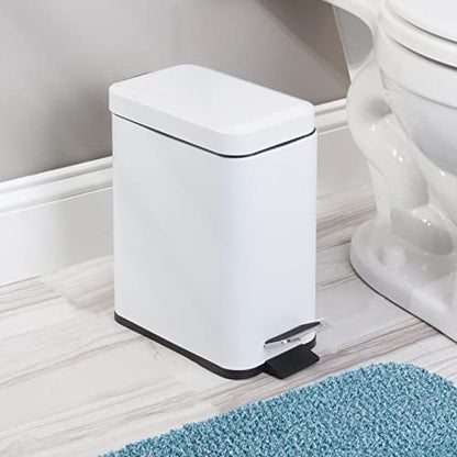 mDesign 5 Liter Rectangular Small Steel Step Trash Can Wastebasket, Garbage Container Bin for Bathroom, Powder Room, Bedroom, Kitchen, Craft Room, Office - Removable Liner Bucket, Matte White - color: White, size: 1.3 Gallon