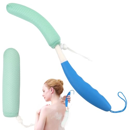 KkaFFeKkaFFe Shower Back Brush With Long Handle, 15.35" Body Brush, Back Scrubber for Men Women, Handled Sponge Body Exfoliator, Loofah Scrubber for Aid Bathing - size: Blue+Green Handle