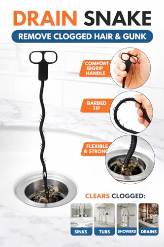 (2) Drain Snake Hair Clog Remover Tool 20 Inch Flexible Plastic Sink Shower Tub Pipe Cleaner Reusable Manual