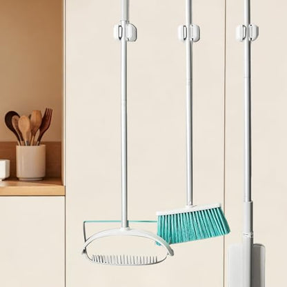 2-Piece Wall-Mounted Mop and Broom Holder with Self-Adhesive Tool Clips for Home Organization - color: White
