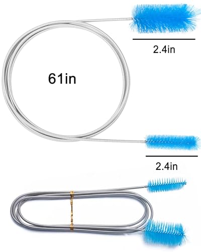 Flexible Long Drain Brush 61in Nylon Cleaner Double Ended Hose Tube Stainless Steel Pipe Brush 10 PCS 8.2in Straw Cleaning Brush - size: 61in