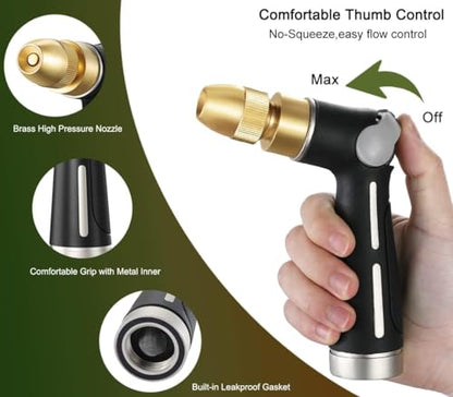 FANHAO Garden Hose Nozzle with High Pressure Jet, 100% Heavy Duty Metal Water Hose Sprayer, Thumb Flow Control, On Off Valve, Adjustable Spray Patterns for Garden Watering, Car and Pet Washing - color: Black