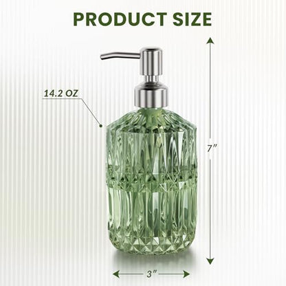 AmazerBath Soap Dispenser, Green Glass Soap Dispenser with Pump Stainless Steel, 14.2OZ Refillable Hand Bottles Bathroom Kitchen, 1 Pack - color: Green & Stainless Steel -1 Pack