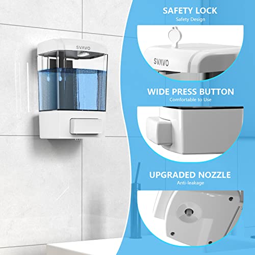 SVAVO Wall Mounted Soap Dispenser Kitchen Bathroom Manual Soap Dispenser Refillable Hand soap Dispenser for Liquid Contianers Shampoo Gel Chamber for Household Commerical 23.7oz (700ml) ABS - color: Full White