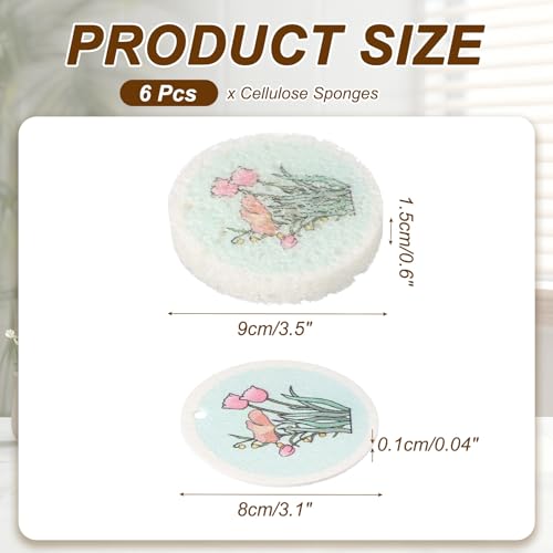 uxcell 6Pcs Cellulose Sponges, Round Kitchen Clean Sponges Non-Scratch Compressed Dish Scrubber with Floral Pattern for Kitchen Household Cookware Bathroom Cleaning & DIY, Blue - color: Blue