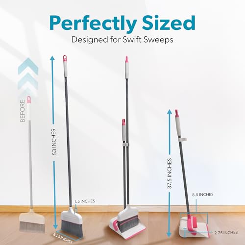 BLACK+DECKER Butler Broom & Dustpan Set - Stand-Up Design - Lightweight, Space-Saving Combo for Kitchen, Living Room, Bathroom, Lobby Floors - Home Cleaning Essential, White/Pink - size: White/Pink Butler Broom & Dustpan