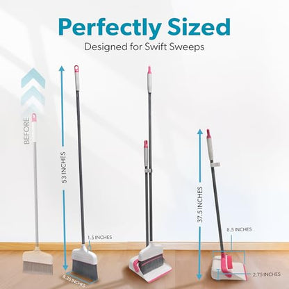 BLACK+DECKER Butler Broom & Dustpan Set - Stand-Up Design - Lightweight, Space-Saving Combo for Kitchen, Living Room, Bathroom, Lobby Floors - Home Cleaning Essential, White/Pink - size: White/Pink Butler Broom & Dustpan