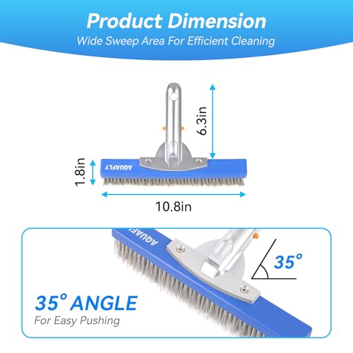 10-Inch Stainless Steel Pool Brush - Heavy Duty Pool Cleaning Brush for Concrete & Gunite Pools, Deep Cleaning Tool for Walls & Floors - Durable Wire Bristle Brush Head - size: 10 inch