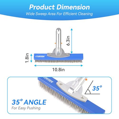 10-Inch Stainless Steel Pool Brush - Heavy Duty Pool Cleaning Brush for Concrete & Gunite Pools, Deep Cleaning Tool for Walls & Floors - Durable Wire Bristle Brush Head - size: 10 inch