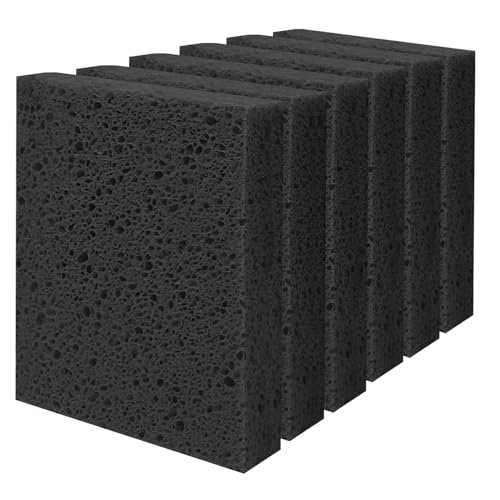 Cellulose Sponges, Large Size 4" x 6" x 1" - Heavy Duty Scrub Kitchen Sponge, Clean Tough Messes Without Scratching Kitchen Cleaning Pads, Pop Up Eco DIY (6 Pack), Black - color: Black