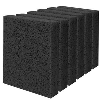 Cellulose Sponges, Large Size 4" x 6" x 1" - Heavy Duty Scrub Kitchen Sponge, Clean Tough Messes Without Scratching Kitchen Cleaning Pads, Pop Up Eco DIY (6 Pack), Black - color: Black