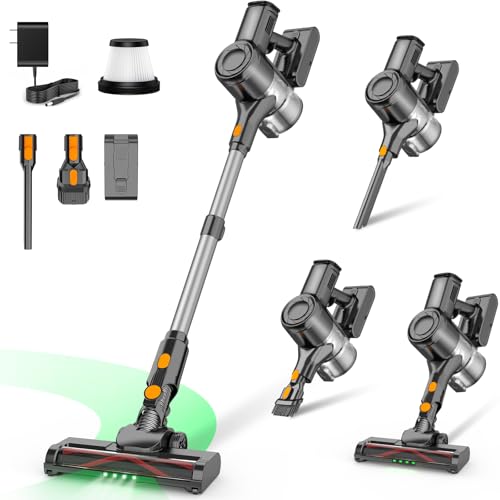 HOLOGO Cordless Vacuum Cleaner,40 Mins Runtime Lightweight Stick Vacuum Cordless,Self-Standing,Powerful Suction, Anti-Tangle Brush,Rechargeable Battery Vacuum for Carpet,Pet Hair,Hardwood Floor.
