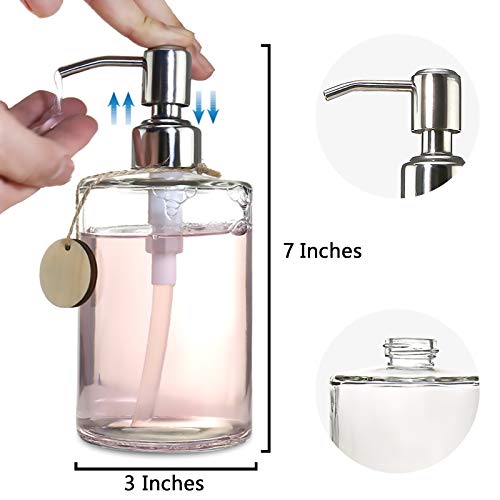 JASAI 16OZ Cylinder Glass Soap Dispenser with Rust Proof Stainless Steel Pump, Refillable Bathroom Soap Dispenser for Hand Soap, Dish Soap, Liquid Soaps and Kitchen (Clear)