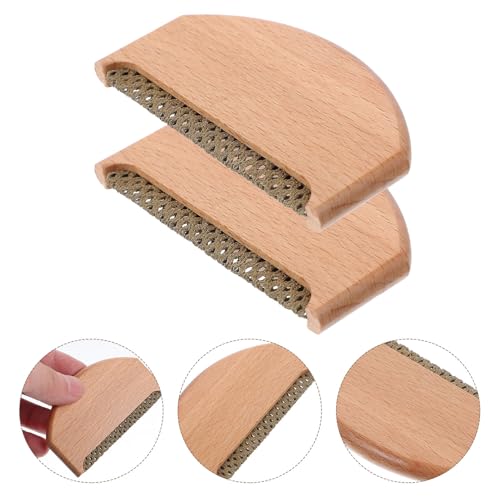 Kichvoe 2pcs Manual Portable Lint Remover Hair Scraper for Clothes and Carpet, Wooden Fabric Scraper for Sweaters and Wool Coats, Reusable Pet Hair Lint Shaver for Home Cleaning