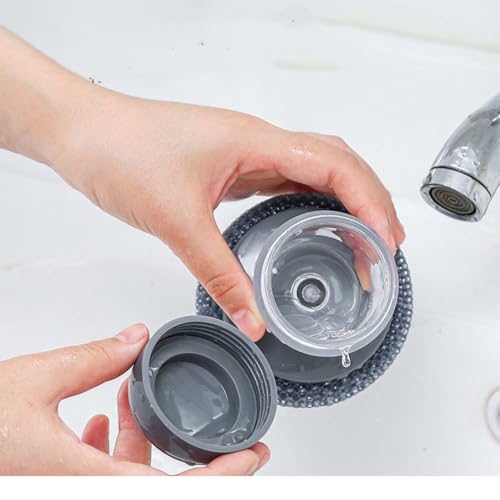 Kitchen Soap Dispensing Palm Brush, Stainless Steel Scrubber Sponge with Storage Base, Push-Type Dish Cleaner, Random Colour (Random Colour)