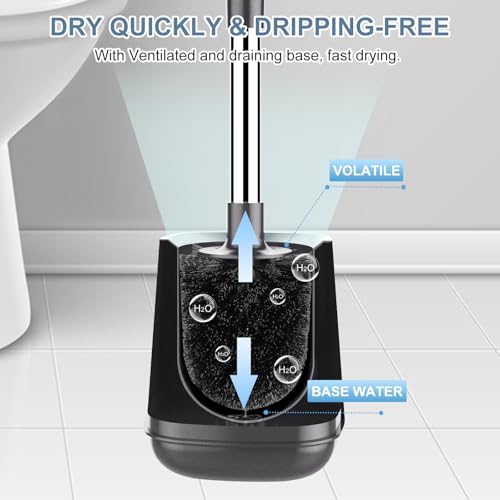SetSail Toilet Brush and Holder 4 Pack, Self Closing Lid Toilet Bowl Brushes Holder Extra Long Handle Ventilated Toilet Brush Set for Bathroom Cleaning, Nylon Bristles, Grey - color: Gray, size: 4 packs