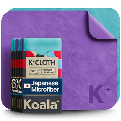 Koala Lens Cleaning Cloth | Japanese Microfiber | Glasses Cleaning Cloths | Eyeglass Lens Cleaner | Eyeglasses, Camera Lens, VR/AR Headset, and Screen Cleaning | Blue & Purple (Pack of 6) - color: Purple / Blue, size: 6 Pack