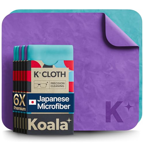 Koala Lens Cleaning Cloth | Japanese Microfiber | Glasses Cleaning Cloths | Eyeglass Lens Cleaner | Eyeglasses, Camera Lens, VR/AR Headset, and Screen Cleaning | Blue & Purple (Pack of 6) - color: Purple / Blue, size: 6 Pack