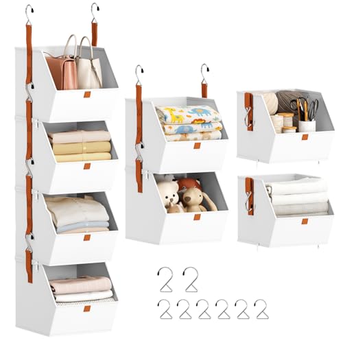 Homsorout Hanging Closet Organizer 4 Tier - Clothes Hanging Shelves, Space-Saving Closet System, Fabric Storage Bins Bedroom Organization, Collapsible Baskets for Home, Dorm, Rv, White - color: White, size: 4 shelves