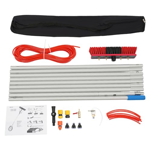 29.53 FT Solar Panel Cleaning Kit, Window Cleaning System, 20M Hose & BrushHead, Washing Equipment Window Cleaner Tool Water Fed Pole Kit for Roof Caravan Solar Panel - size: 9m/29.53ft
