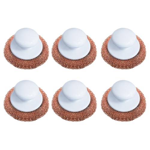 LOLA Copper Mesh Scouring Pad w/Comfort Knob, 6 Pack, Heavy Duty Cleaning Pads, Knitted Wire Mesh, Cleans Caked-On & Baked-On Messes - size: 6 Pack