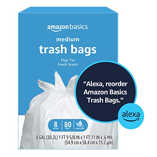 Amazon Basics 8 Gallon Flap Tie Trash Bags, Fresh Scent, 80 Count (Pack of 3) - size: 80 Count (Pack of 3)