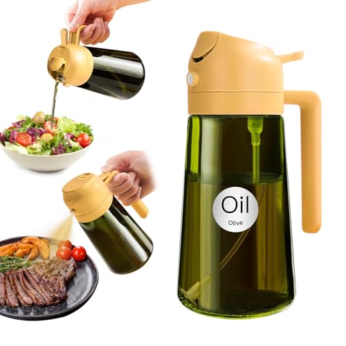 YARRAMATE 16oz/470ml Light-Blocking Dark Oil Sprayer for Cooking, 2 in 1 Olive Oil Dispenser Bottle for Kitchen, Premium Dark Green Glass Oil Bottle, Food-Grade Oil Mister for Air Fryer, BBQ (Orange) - color: 04_Orange