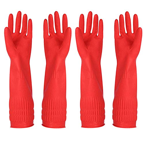 Rubber Cleaning Gloves Kitchen Dishwashing Glove 2-Pairs And Cleaning Cloth 2-Pack,Waterproof Reuseable.(Small) - size: Small