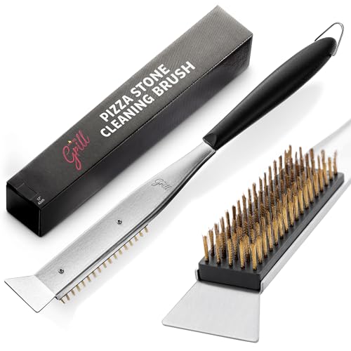 Hans Grill 2-in-1 Pizza Oven Brush & Scraper | Dual-Purpose Pizza Stone Brush Scraper with Stainless Steel Head | Outdoor Oven Cleaning Accessories, Stone Cleaner, Essential Cooking Tools.