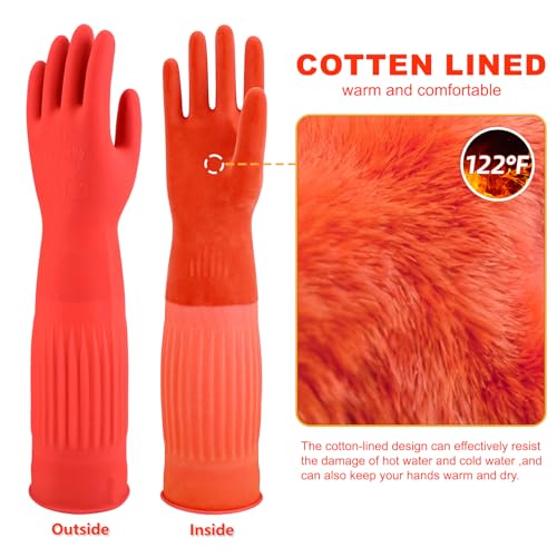 North Tower Kitchen Washing Room Gloves Fleece Lined, Reusable, Waterproof with Extra-Long Cuff & Anti-Slip Design for Household & Kitchen Use,15",2 Pairs Large - size: Large（38cm）