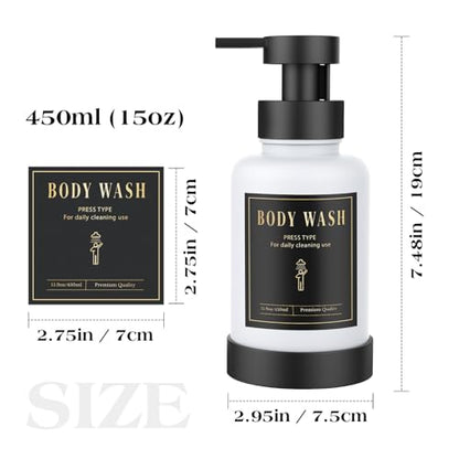 Luxspire Foaming Soap Dispenser, Glass Foam Pump Soap Dispenser, Non-Slip Hand Soap Bottle with 5 Waterproof Labels, 15 Oz Refillable Liquid Soap Bottle for Bathroom & Kitchen, White, 2 Pack - color: White