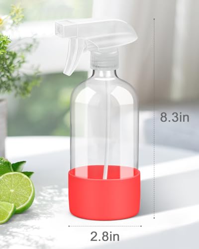 Rionisor Glass Spray Bottles with Silicone Sleeve Protection, Empty 16OZ Reusable Spray Bottles, Refillable Containers with Spray Nozzles for Cleaning Solutions, Plants and Essential Oils 1 Pack Red - color: Red, style: 1 Pack