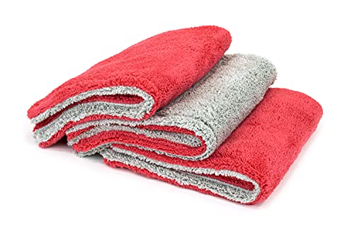 Autofiber Royal Plush Double Pile Microfiber Detailing Towel - Pack of 3, Red/Gray (16 inch x 16 inch, 600 GSM) - color: Red/Gray