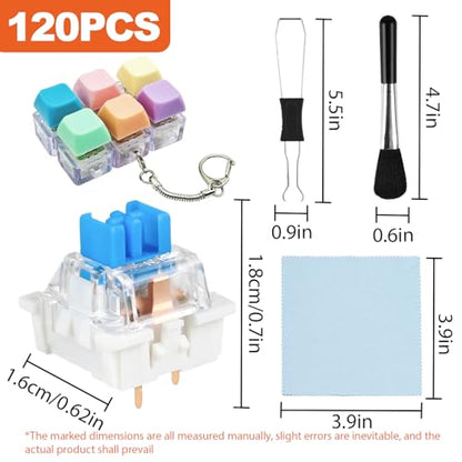 120 Pcs Blue Mechanical Keyboard Switches, 3 Pin Clicky Tactile Switches, Mechanical Keyboard Switches for 3D Printing, DIY 3D Print Clicker, Includes Keycap Puller, Cleaning Brush and Cloth