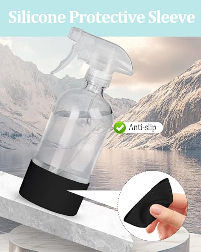 2 Pack 360° Glass Spray Bottles with Silicone Sleeve, 16 oz Empty Refillable Containers with Adjustable Spray Nozzles, Spray Bottles for Hair, Cleaning Solutions and Plants Black - color: Black