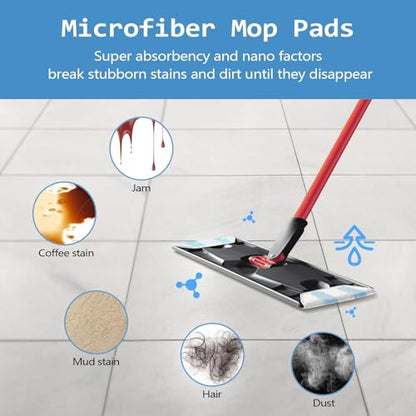 8 Pack Replacement Pads for O Cedar H2prO Flat Mop System, Flat Pads for Ocedar Flat Mop System, Machine Washable/ Reusable, Powerful Stain Removal, for Hardwood, Tile, Marble, laminate floors. - size: 8 H2prO Flat