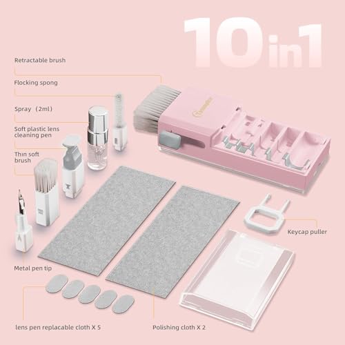 Tassmpitor Keyboard Cleaning Kit, All in 1 Laptop Cleaning Kit for MacBook iPhone iPad Camera Lens Airpods Computer, Compact Keyboard Cleaner with Spray and Brush, Multitool for Electronic Screen - color: Light Pink